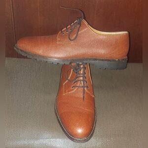 SALVATORE FERRAGAMO FLORENCE 16662 MEN'S BROWN PEBBLE LEATHER OXFORDS SIZE 9.5 D